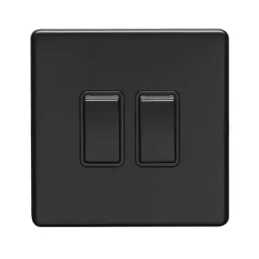 Click Here To Enlarge This Photo Of ECMB2SWB - Eurolite 2 Gang 10Amp 2Way Switch on 3mm Flat Concealed Matt Black Plate with Black Rockers