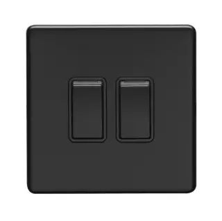 ECMB2SWB - Eurolite 2 Gang 10Amp 2Way Switch on 3mm Flat Concealed Matt Black Plate with Black Rockers
