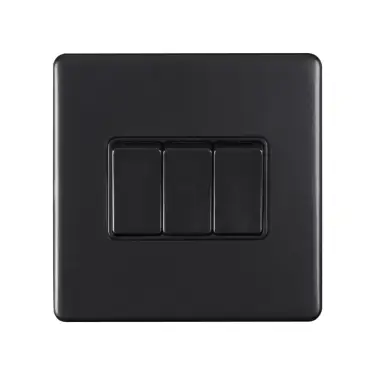 Click Here To Enlarge This Photo Of ECMB3SWB - Eurolite 3 Gang 10Amp 2Way Switch on 3mm Flat Concealed Matt Black Plate with Black Rockers