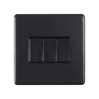 ECMB3SWB - Eurolite 3 Gang 10Amp 2Way Switch on 3mm Flat Concealed Matt Black Plate with Black Rockers
