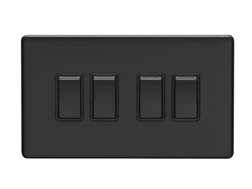 Click Here To Enlarge This Photo Of ECMB4SWB - Eurolite 4 Gang 10Amp 2Way Switch on 3mm Flat Concealed Matt Black Plate with Black Rockers