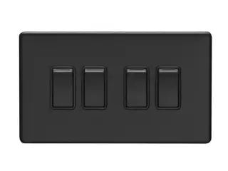 ECMB4SWB - Eurolite 4 Gang 10Amp 2Way Switch on 3mm Flat Concealed Matt Black Plate with Black Rockers