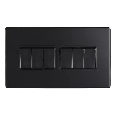 Click Here To Enlarge This Photo Of ECMB6SWB - Eurolite 6 Gang 10Amp 2Way Switch on 3mm Flat Concealed Matt Black Plate with Black Rockers