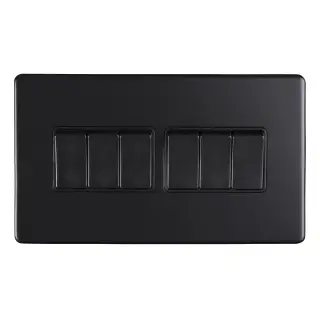 ECMB6SWB - Eurolite 6 Gang 10Amp 2Way Switch on 3mm Flat Concealed Matt Black Plate with Black Rockers