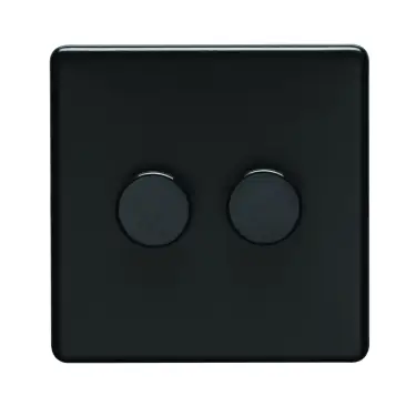 Click Here To Enlarge This Photo Of ECMB2DLED - Eurolite 2 Gang LED Push On/Off 2Way Dimmer on 3mm Flat Concealed Matt Black Plate