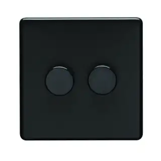 ECMB2DLED - Eurolite 2 Gang LED Push On/Off 2Way Dimmer on 3mm Flat Concealed Matt Black Plate