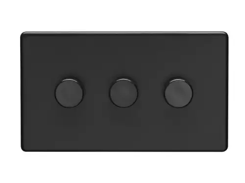Click Here To Enlarge This Photo Of ECMB3DLED - Eurolite 3 Gang LED Push On/Off 2Way Dimmer on 3mm Flat Concealed Matt Black Plate