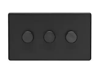 ECMB3DLED - Eurolite 3 Gang LED Push On/Off 2Way Dimmer on 3mm Flat Concealed Matt Black Plate