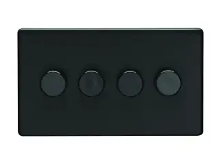 ECMB4DLED - Eurolite 4 Gang LED Push On/Off 2Way Dimmer on 3mm Flat Concealed Matt Black Plate