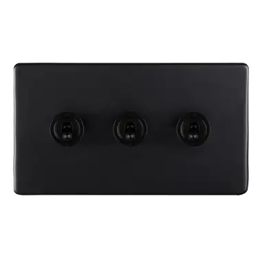 Click Here To Enlarge This Photo Of ECMBT3SW - Eurolite 3 Gang 20Amp 2Way Toggle Switch Matt Black Plate