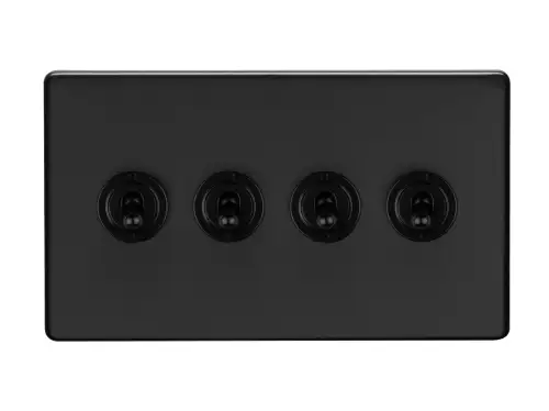Click Here To Enlarge This Photo Of ECMBT4SW - Eurolite 4 Gang 20Amp 2Way Toggle Switch Matt Black Plate