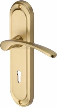Click Here To Enlarge This Photo Of AMB6200-SB Heritage Brass Door Handle Lever Lock Ambassador Design Satin Brass Finish