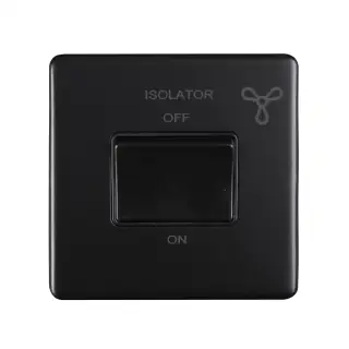 ECMBFSWB - Eurolite 6Amp Fan Isolator Switch on 3mm Flat Concealed Matt Black Plate with Black Rocker
