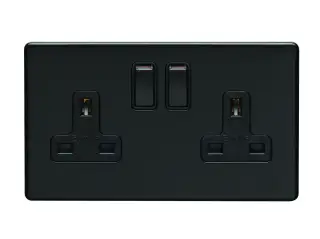 ECMB2SOB - Eurolite 2 Gang 13Amp DP Switched Socket on 3mm Flat Concealed Matt Black Plate with Black Rockers