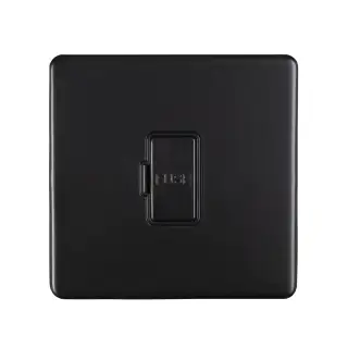 ECMBUSWFB - Eurolite 13Amp Unswitched Fuse Spur on 3mm Flat Concealed Matt Black Plate with Black Trim