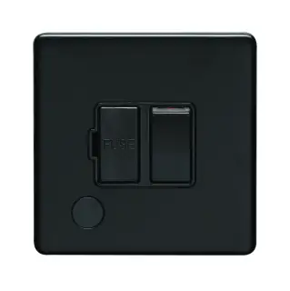 ECMBSWFFOB - Eurolite 13Amp Switched Fuse Spur with Flex Outlet on 3mm Flat Concealed Matt Black Plate with Black Trim