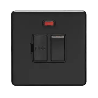 ECMBSWFNB - Eurolite 13Amp Switched Fuse Spur with Neon Indicator on 3mm Flat Concealed Matt Black Plate with Black Rocker