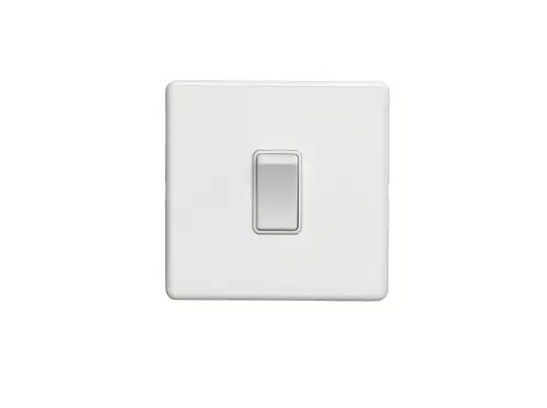 Click Here To Enlarge This Photo Of ECW1SWW - Eurolite 1 Gang 10Amp 2Way Switch on 3mm Flat Concealed Matt White Plate with White Rocker
