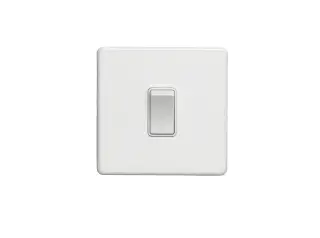 ECW1SWW - Eurolite 1 Gang 10Amp 2Way Switch on 3mm Flat Concealed Matt White Plate with White Rocker