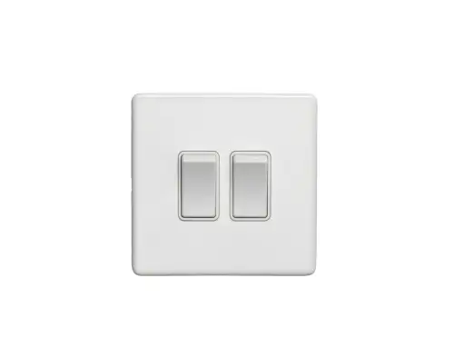 Click Here To Enlarge This Photo Of ECW2SWW - Eurolite 2 Gang 10Amp 2Way Switch on 3mm Flat Concealed Matt White Plate with White Rockers