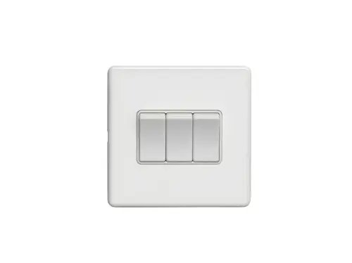 Click Here To Enlarge This Photo Of ECW3SWW - Eurolite 3 Gang 10Amp 2Way Switch on 3mm Flat Concealed Matt White Plate with White Rockers