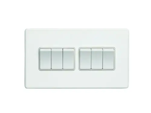 Click Here To Enlarge This Photo Of ECW6SWW - Eurolite 6 Gang 10Amp 2Way Switch on 3mm Flat Concealed Matt White Plate with White Rockers
