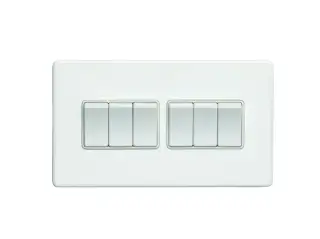 ECW6SWW - Eurolite 6 Gang 10Amp 2Way Switch on 3mm Flat Concealed Matt White Plate with White Rockers