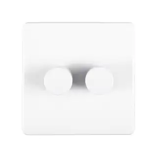 ECW2DLED - Eurolite 2 Gang LED Push On/Off 2Way Dimmer on 3mm Flat Concealed Matt White Plate