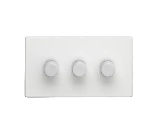 Click Here To Enlarge This Photo Of ECW3DLED - Eurolite 3 Gang LED Push On/Off 2Way Dimmer on 3mm Flat Concealed Matt White Plate