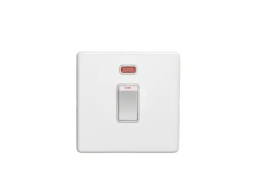 Click Here To Enlarge This Photo Of ECW20ADPSWNW - Eurolite 1 Gang 20Amp DP Switch with Neon Indicator on 3mm Flat Concealed Matt White Plate with White Rocker