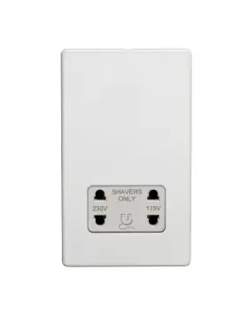 Click Here To Enlarge This Photo Of ECWSHSW - Eurolite 2 Gang Shaver Socket 230/115V on 3mm Flat Concealed Matt White Plate with White Trim