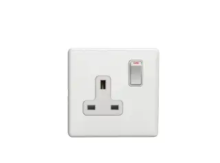 ECW1SOW - Eurolite 1 Gang 13Amp DP Switched Socket on 3mm Flat Concealed Matt White Plate with White Rocker