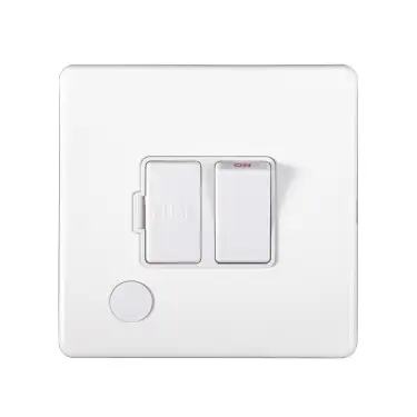 Click Here To Enlarge This Photo Of ECWSWFFOW - Eurolite 13Amp Switched Fuse Spur with Flex Outlet on 3mm Flat Concealed Matt White Plate with White Rocker