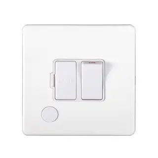 ECWSWFFOW - Eurolite 13Amp Switched Fuse Spur with Flex Outlet on 3mm Flat Concealed Matt White Plate with White Rocker