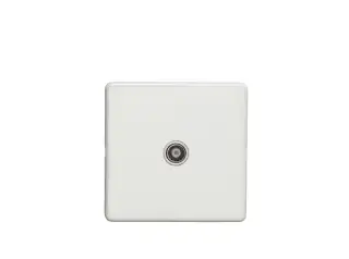 ECW1TVW - Eurolite 1 Gang Isolated TV Socket on 3mm Flat Concealed Matt White Plate with White Trim