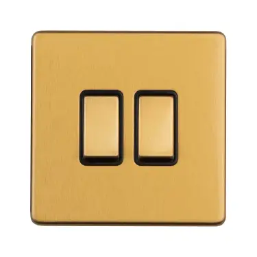 Click Here To Enlarge This Photo Of ECSB2SWB - Eurolite 2 Gang 10Amp 2Way Switch on 3mm Flat Concealed Satin Brass Plate with Black Rockers