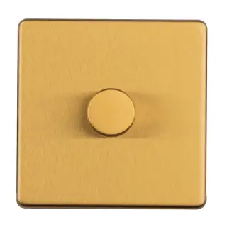 ECSB1DLED - Eurolite 1 Gang LED Push On/Off 2Way Dimmer on 3mm Flat Concealed Satin Brass Plate