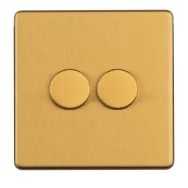 Click Here To Enlarge This Photo Of ECSB2DLED - Eurolite 2 Gang LED Push On/Off 2Way Dimmer on 3mm Flat Concealed Satin Brass Plate