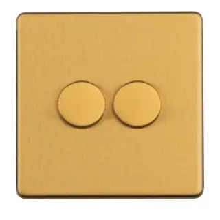 ECSB2DLED - Eurolite 2 Gang LED Push On/Off 2Way Dimmer on 3mm Flat Concealed Satin Brass Plate