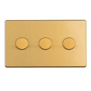 Click Here To Enlarge This Photo Of ECSB3DLED - Eurolite 3 Gang LED Push On/Off 2Way Dimmer on 3mm Flat Concealed Satin Brass Plate