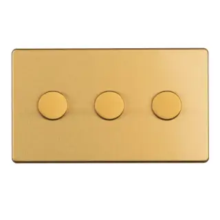 ECSB3DLED - Eurolite 3 Gang LED Push On/Off 2Way Dimmer on 3mm Flat Concealed Satin Brass Plate