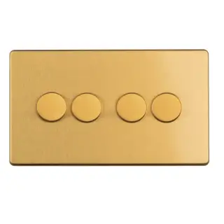 ECSB4DLED - Eurolite 4 Gang LED Push On/Off 2Way Dimmer on 3mm Flat Concealed Satin Brass Plate