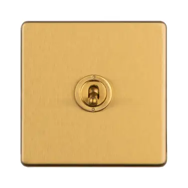 Click Here To Enlarge This Photo Of ECSBT1SW - Eurolite 1 Gang 10Amp 2Way Toggle Switch on 3mm Flat Concealed Satin Brass Plate with Black Rocker