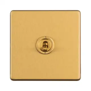 ECSBT1SW - Eurolite 1 Gang 10Amp 2Way Toggle Switch on 3mm Flat Concealed Satin Brass Plate with Black Rocker
