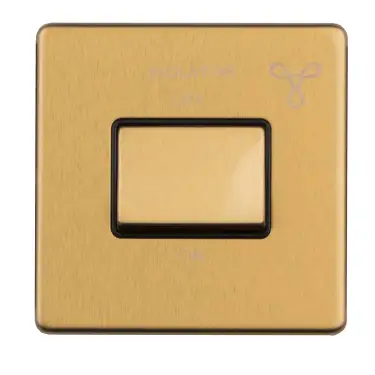 Click Here To Enlarge This Photo Of ECSBFSWB - Eurolite 6Amp Fan Isolator Switch on 3mm Flat Concealed Satin Brass Plate with Black Rocker