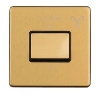 ECSBFSWB - Eurolite 6Amp Fan Isolator Switch on 3mm Flat Concealed Satin Brass Plate with Black Rocker
