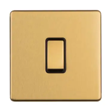 Click Here To Enlarge This Photo Of ECSBINTB - Eurolite 1 Gang Intermediate Switch on 3mm Flat Concealed Satin Brass Plate with Black Rocker