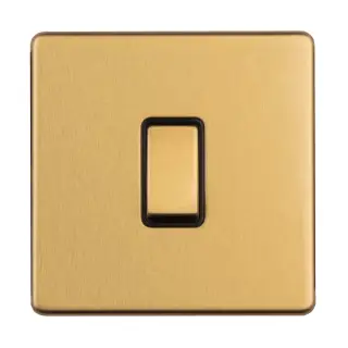 ECSBINTB - Eurolite 1 Gang Intermediate Switch on 3mm Flat Concealed Satin Brass Plate with Black Rocker