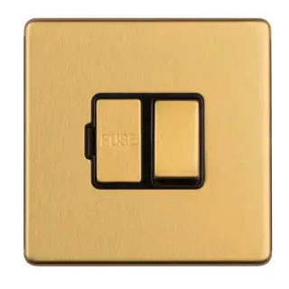 ECSBSWFB - Eurolite 13Amp Switched Fuse Spur on 3mm Flat Concealed Satin Brass Plate with Black Rocker