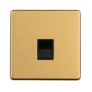 ECSB1MB - Eurolite 1 Gang Telephone Master on 3mm Flat Concealed Satin Brass Plate with Black Trim